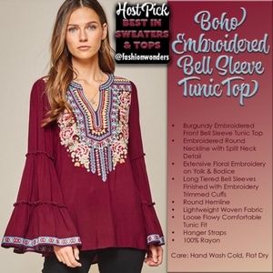 BOHO EMBROIDERED BELL SLEEVE TUNIC TOP 🎉2×HOST PICK🎉